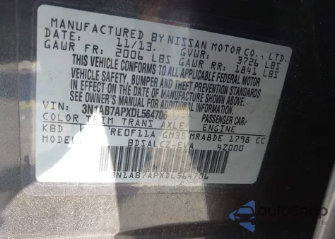 2013 Nissan Sentra S from USA, damaged, VIN 3N1AB7APXDL564706